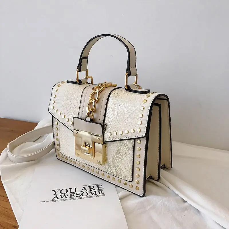 

l191120 Laser Hot Sale designer lock woman bags luxury handbag snakeskin leather tote fashion purses with rivet