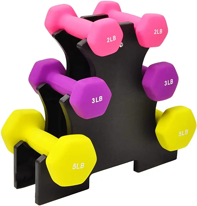 

Colored Neoprene Rubber Coated Dumbbell Set with Stand