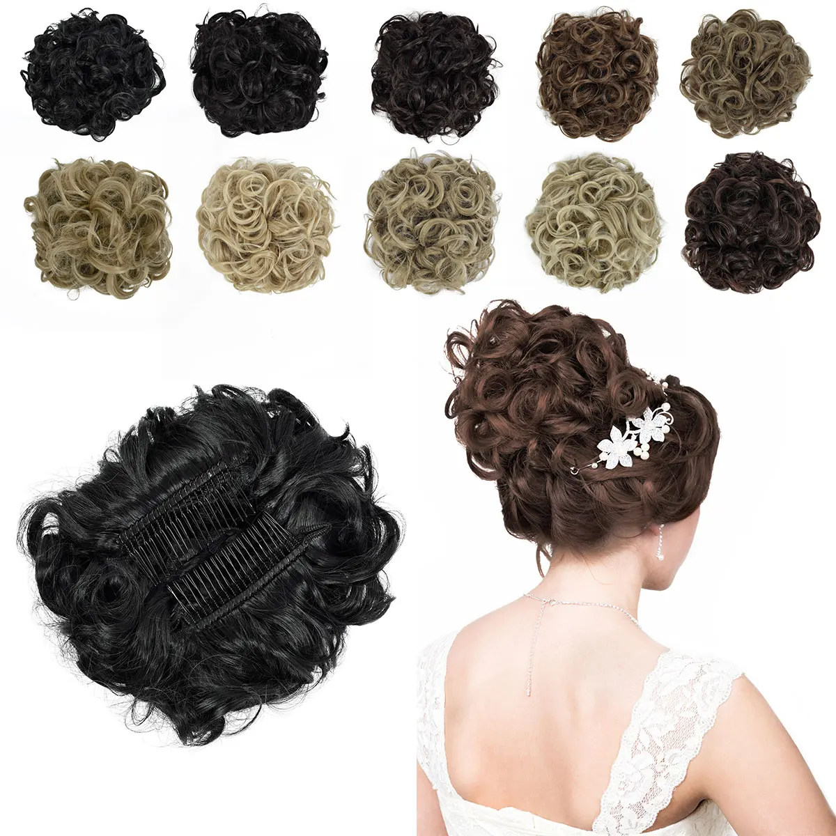 

Free Shipping Messy Natural Comb Hair Bun, Elastic Maker Curly Hairpiece For Women,Chignon Synthetic Hair Bun, Natural color