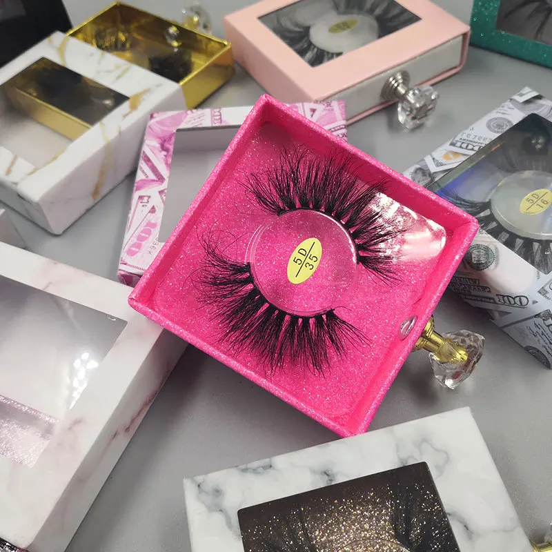 

Wholesale Private Label Unique Eyelash Box 25mm Natural Thick Volume Lash Colored Case With 5d 25m Mink Lashes Vendor