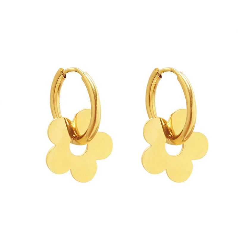 

MARONEW Hot Sale Non Tarnish Vintage Stainless Steel Jewelry Hoops 18K Gold Plated Round daisy Flower Earrings For Women
