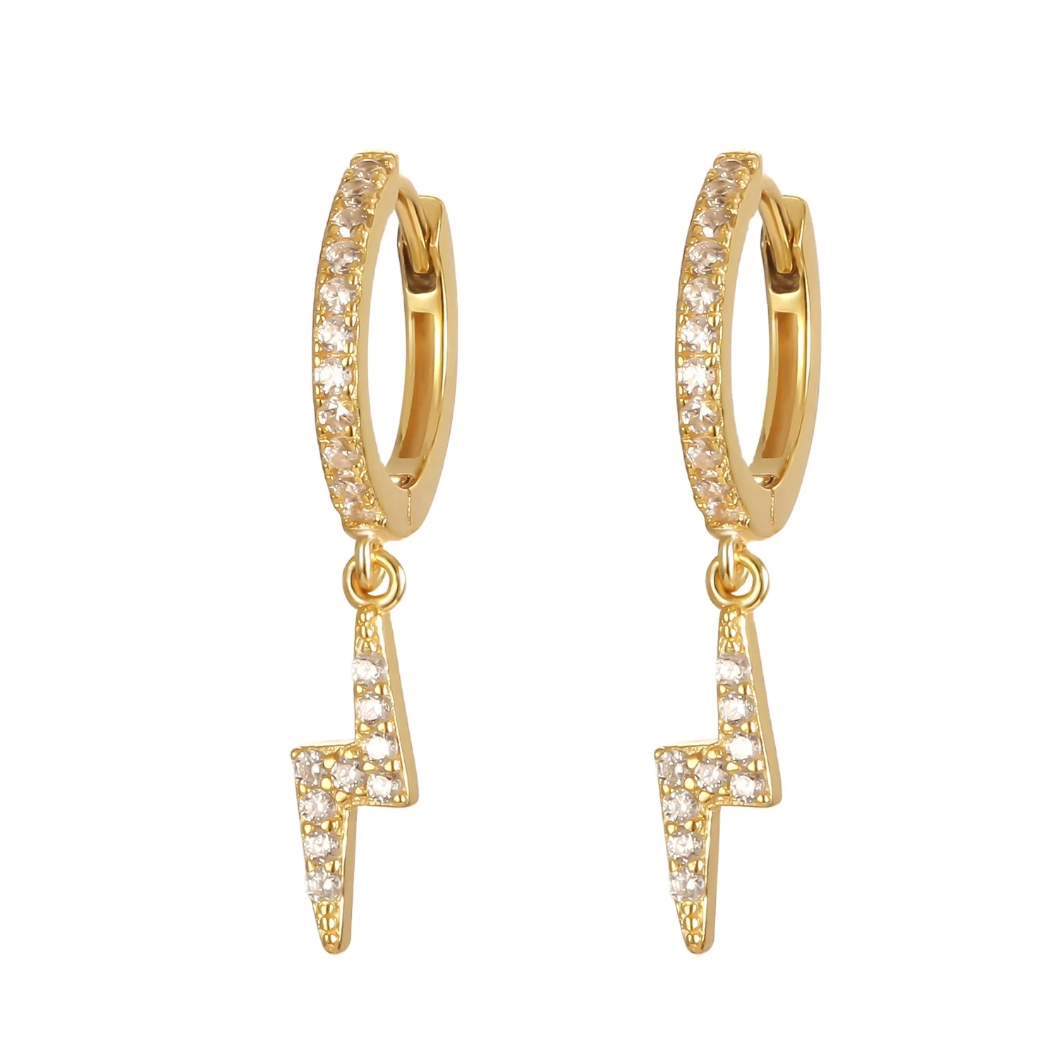 NEW Fashion Earring Jewelry 925 Sterling Silver Lightning Pendant Earrings Set Diamond Gold Plated Hoop Earrings for Women
