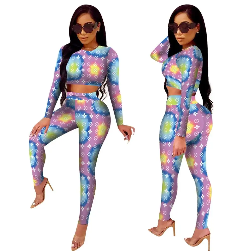 

Women Latest fashion clothing long sleeves clubwear crop top and long pants 2 piece set FM-3844, As pictures