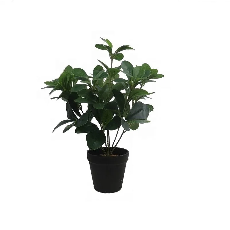

Fuyuan factory top seller 2021 artificial douban green leaves bonsai 7 heads peperomia potted plants for farm house decoration
