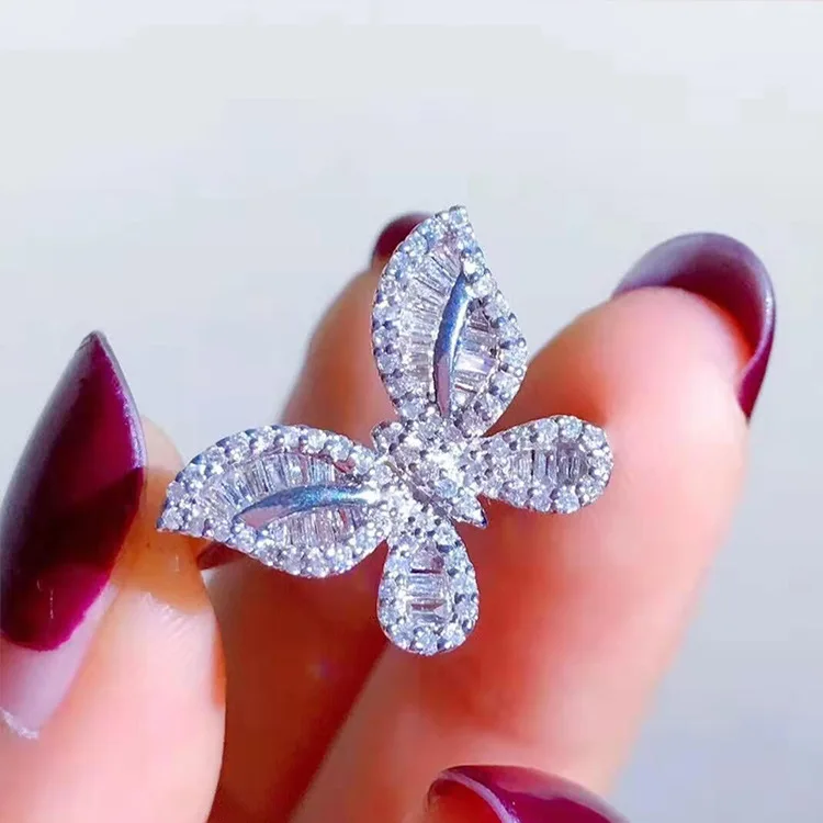 

Hotselling Personalized Women Full Diamond Butterfly Finger Ring Iced Out Bling Cubic Zircon Butterfly Ring