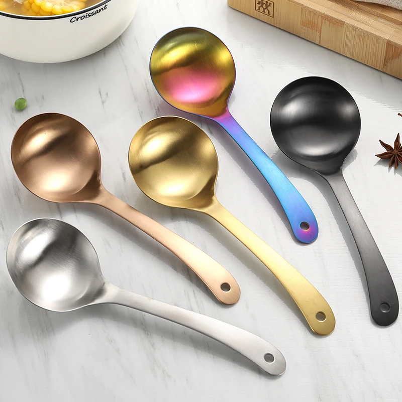 

Food grade stainless steel round rice spoon earl spoon metal matte soup spoon, Silver/gold/rose gold/magic color/black