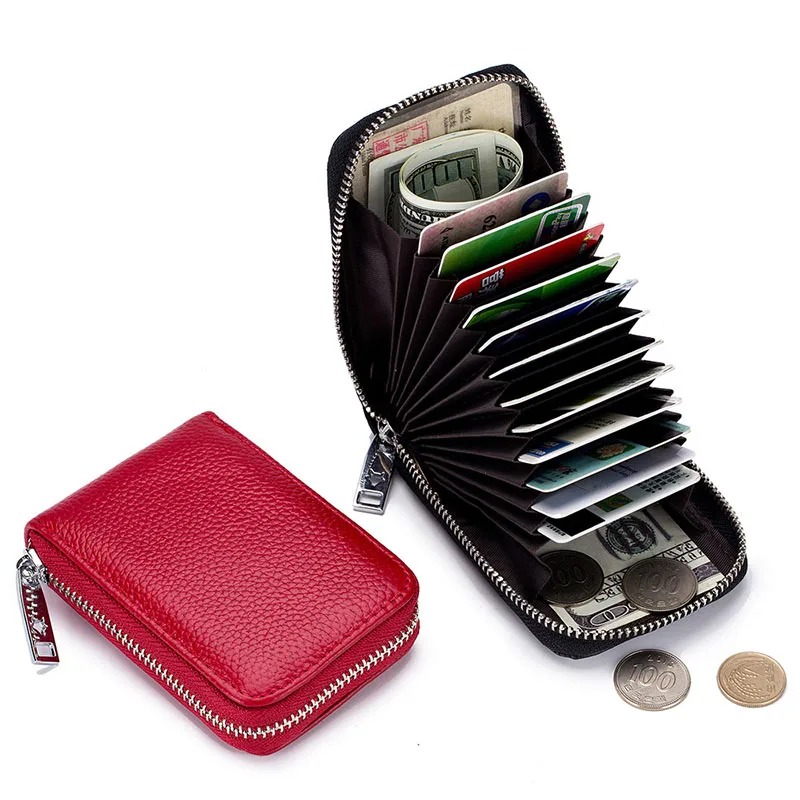 

GLC108 2021 Hot sale fashion genuine leather zipper multi-slot id wallet credit card holder