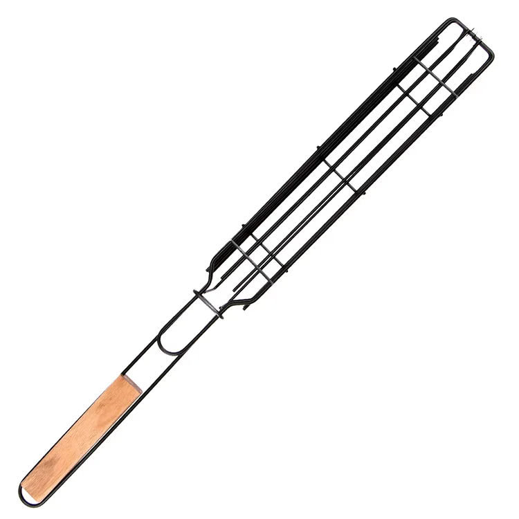 

Practical BBQ Accessories Non-stick BBQ Basket BBQ Net Hot Dogs or Sausages, Wood color