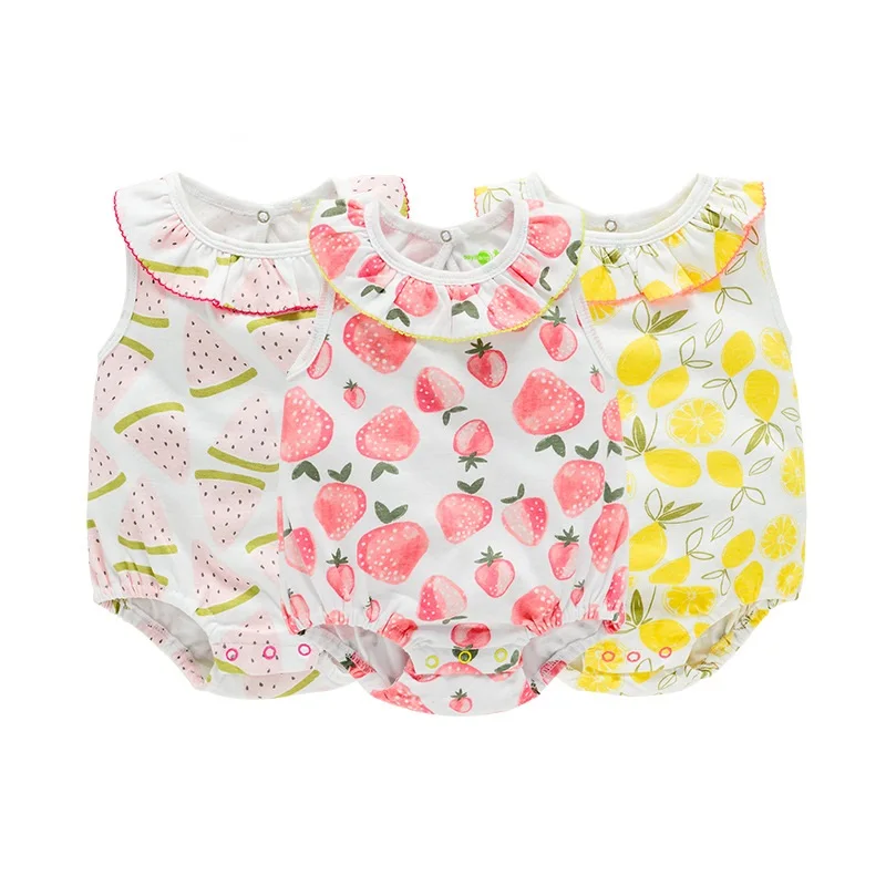 

Wholesale pricecollar Kids clothing strawberry watermelon orange fruit summer Sleeveless bubble romper for baby girl, Picture