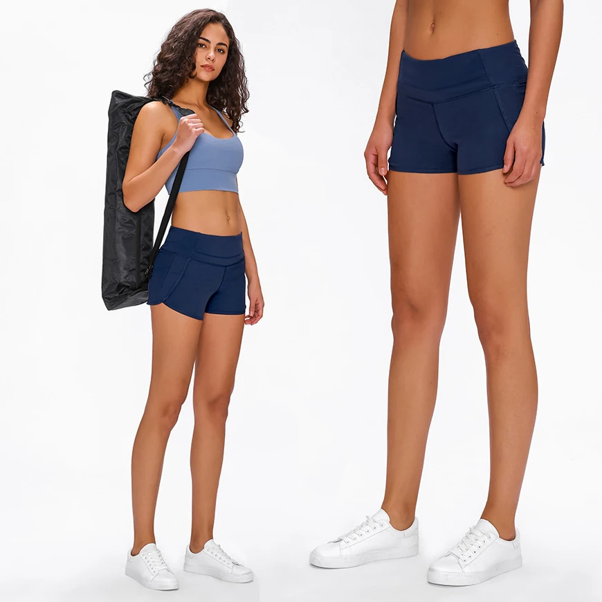 

Lulu Cotton zipper pocket high waist yoga shorts sexy high waist lift butt stitching running sports yoga align shorts pants