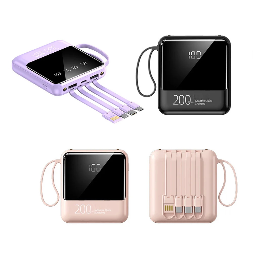 

Newest Portable Charger 10000mah Mini Power Bank Fast Charging Power Banks With Led Display Built-in Cables Powerbank For Phones