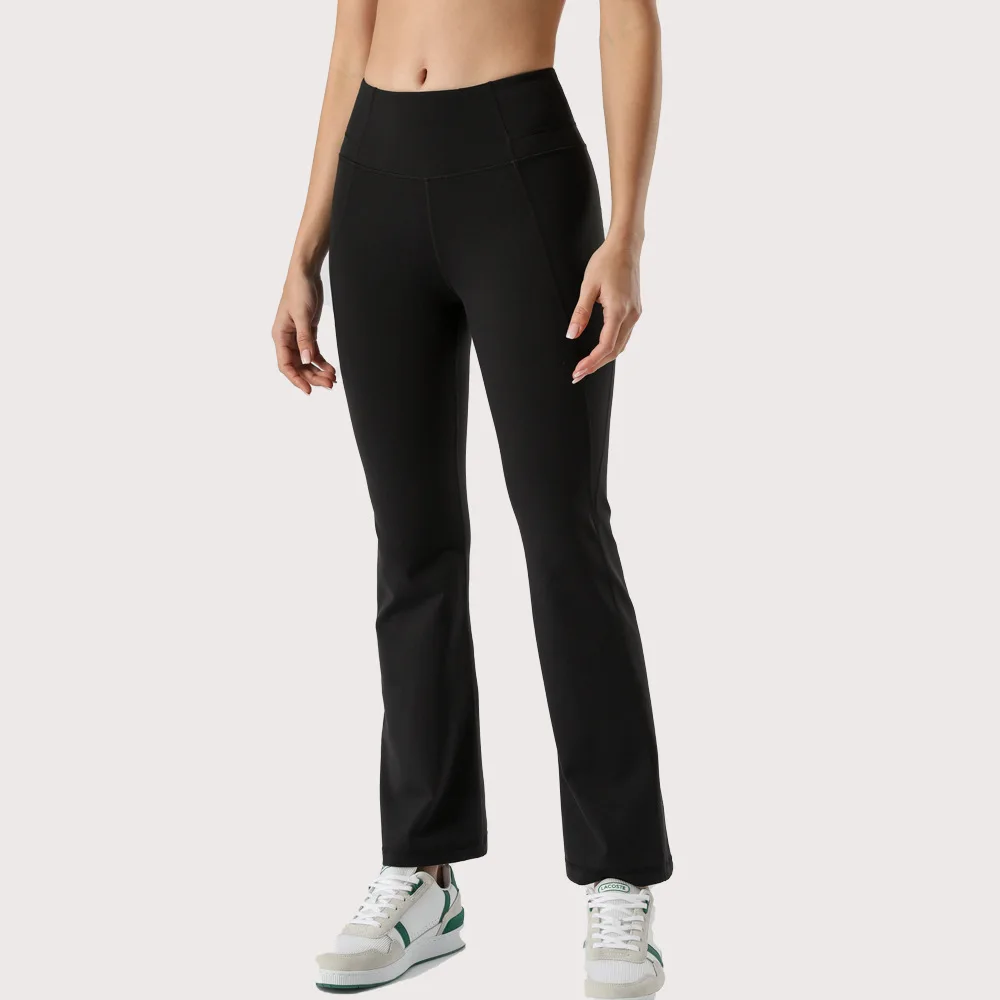 

omen With High Waisted Horn Leggings Trousers High Waist Wide Leg Pants Solid Color Workout Trousers Casual Exercise Pants