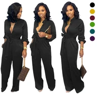 

New Popular Sexy Vintage Women Rompers Standing Collar Loose One Piece Solid Color Shirt Jumpsuit Supplier From China