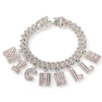 

Custom Baguette Letter Charm Bracelet DIY Initial Name Necklace Personalize Rapper Jewelry Dropshipping Wholesale Price, Customized
