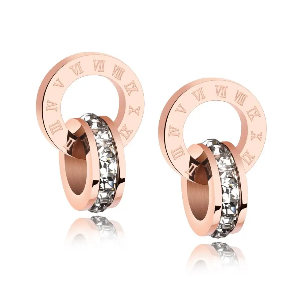 

Stylish stainless steel diamond ring type safety pin earrings for women GE367