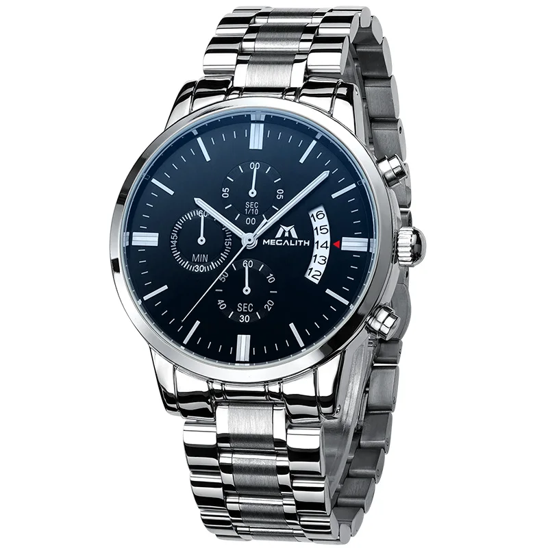 

Classic Saat Megalith Brand Waterproof Watch Fashion Chronograph With Calendar Watches Sport Quartz Wristwatch