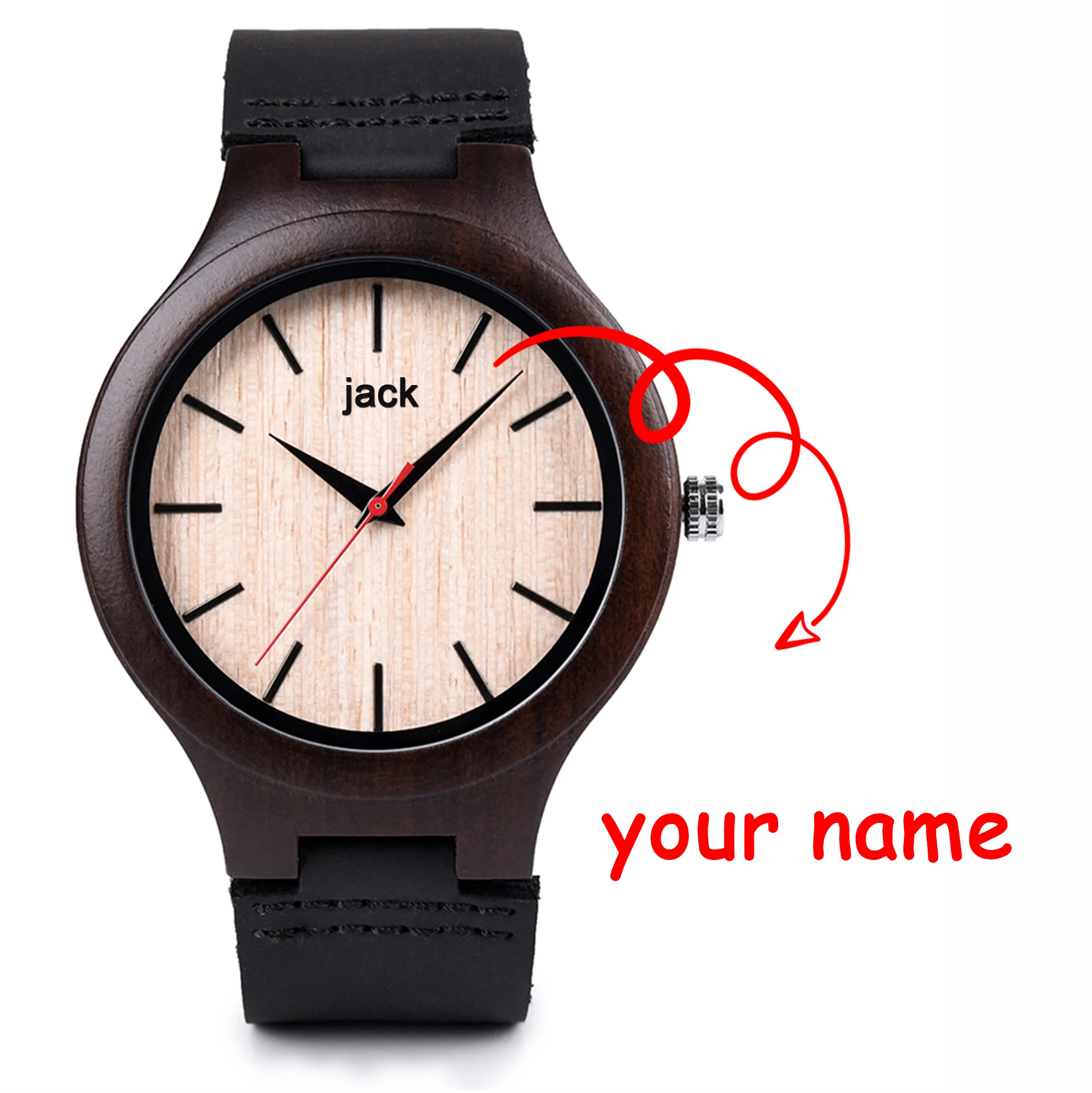 DODO DEER China Hot Sale Ebony Wooden Watches Men Fashion Watch logo Custom with Leather Strap