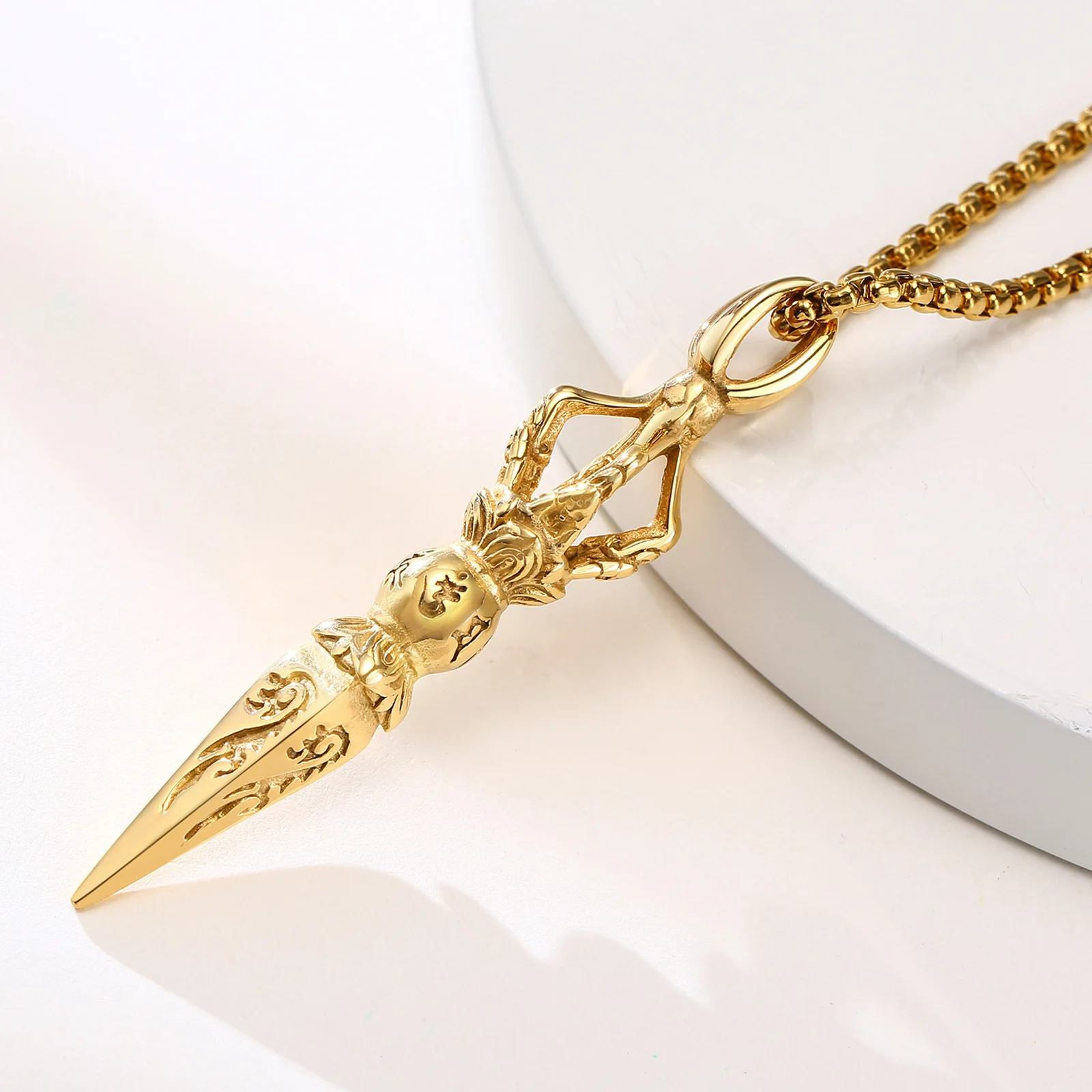 

2021 Design New Men's Hip Hop Stainless Steel Chain 18K Gold Plated Religious Magic Pestle Fashion Personality Pendant Necklace, Like picture