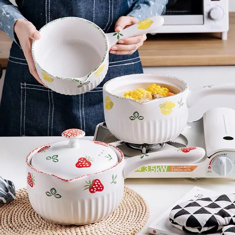 

Nordic Open Fire Ceramic Milk Pan Cute Single Handle Anti-Scald Casserole Stew Pot Household Saucepan Porridge Gas Stove