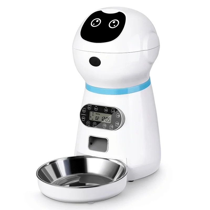 

Automatic Robotic Food Dispenser with Voice Recorder and Portion Control Stainless Steel Bowl for Small and Medium Pets Feeder