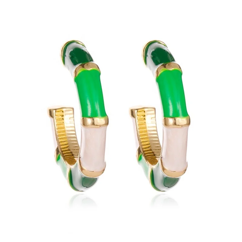 

Wholesale fashion new style ear rings alloy bamboo drop oil earrings creative color c-shaped stud earrings