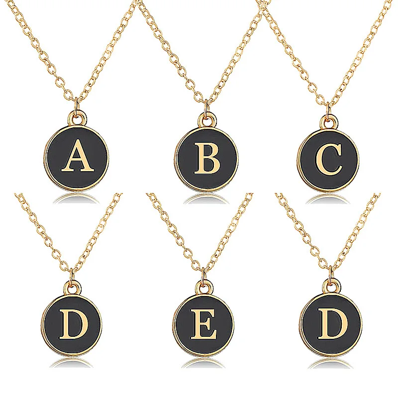 

18K gold Custom name plate enamel alphabet A to Z letter initial charms necklace girl women, 18k gold plating