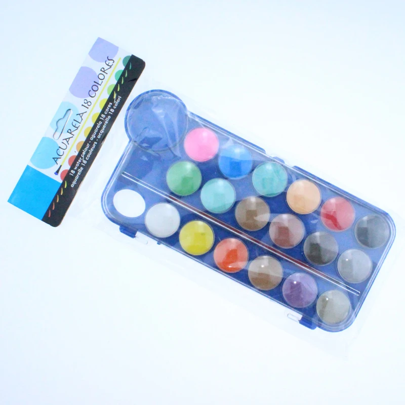 
Non-Toxic oem 18 colors watercolor paint cake set with one brush for kids 