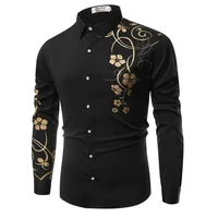 

New 2017 Spring Men Casual Shirts Fashion Long Sleeve Brand Printed Button-Up Formal Business Polka Dot Floral Men Dress Shirt