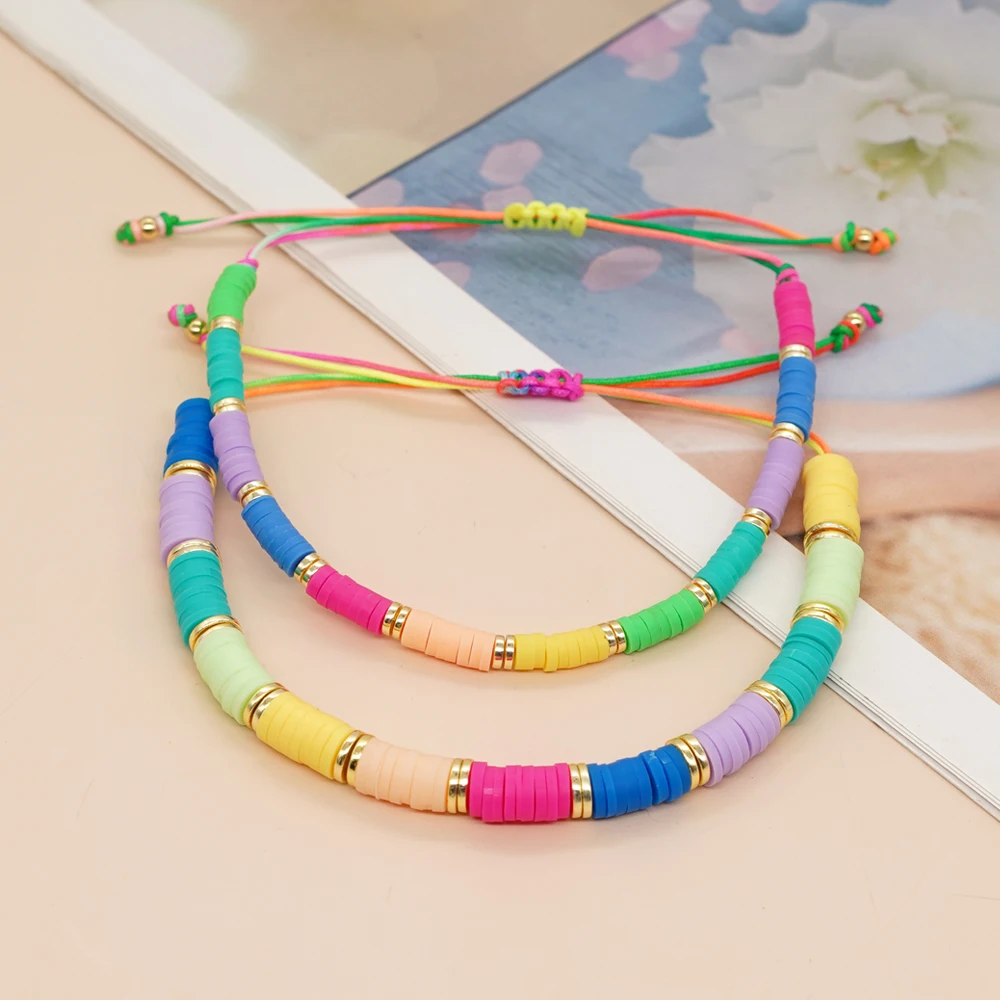 

Go2boho Colorful New In Summer Fashion Heishi Bead Bracelets For Women Kids Beach Friendship Adjustable Jewelry Holiday Gift