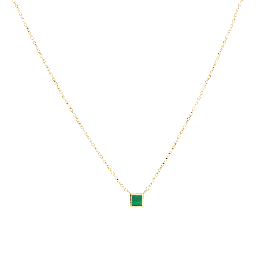 

wholesale classic 925 sterling silver noble necklaces for women gold plated square malachite Stone pendant necklace