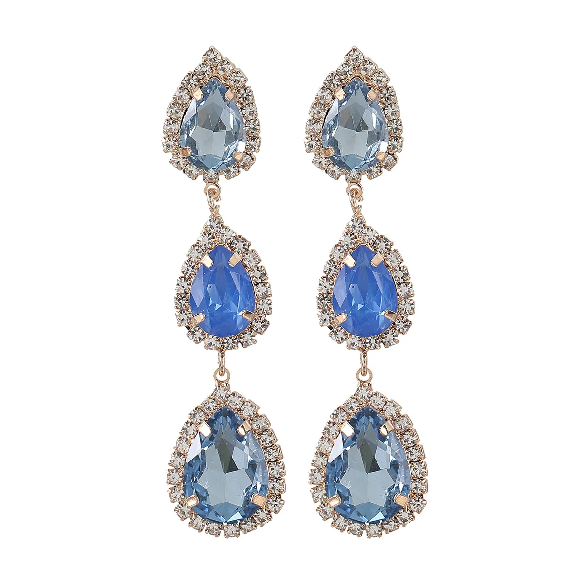 

Korean Fashion Style Crystal Rhinestone Water Drop Glass Drill Earrings Multi Layer Teardrop Diamond Earrings