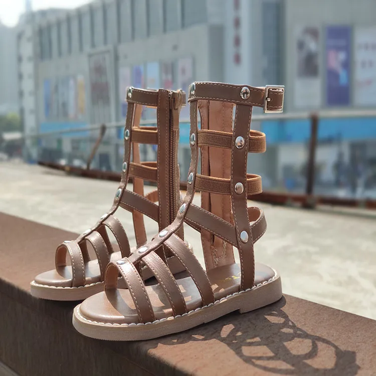 

2021 summer new children's fashion rivet long tube sandals princess shoes