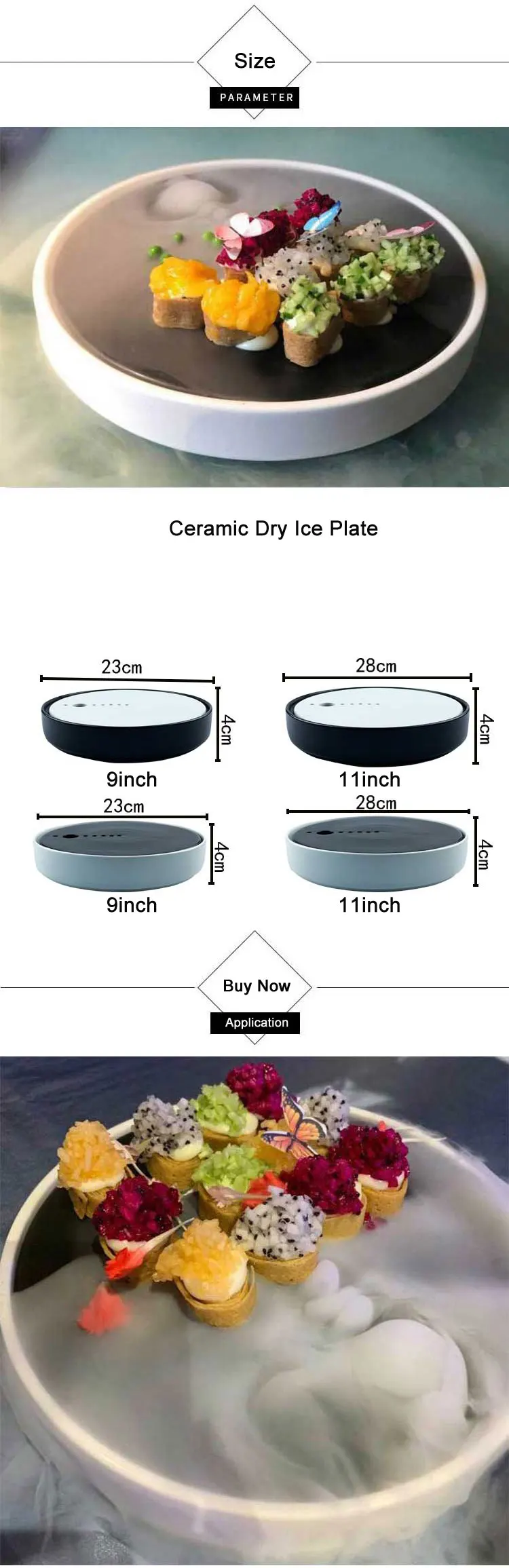 Gastronomy Plate Tray Dry Ice Fruit Dish Serving Dish Ceramic Round Dry Ice Trays