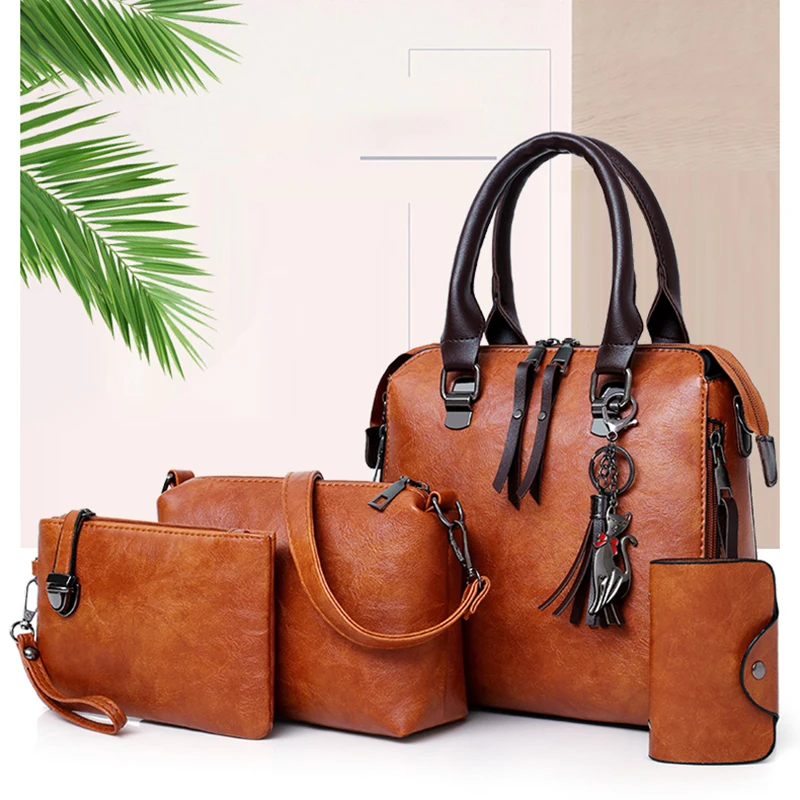 

Hot Selling Luxury Women Bag Handbags Pu Leather Handbag Lady 4 Pieces One Set Shoulder Bags Designer Tote Bag, Custom colors