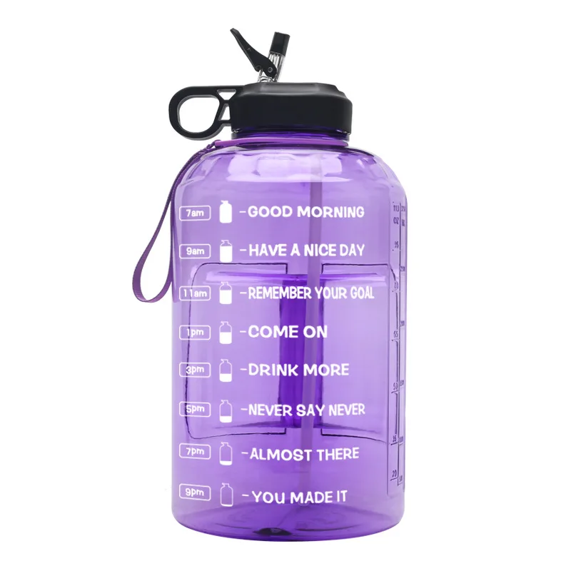 

Hot Selling Sport Large Capacity Motivational Water Bottle 1 Gallon With a Rope