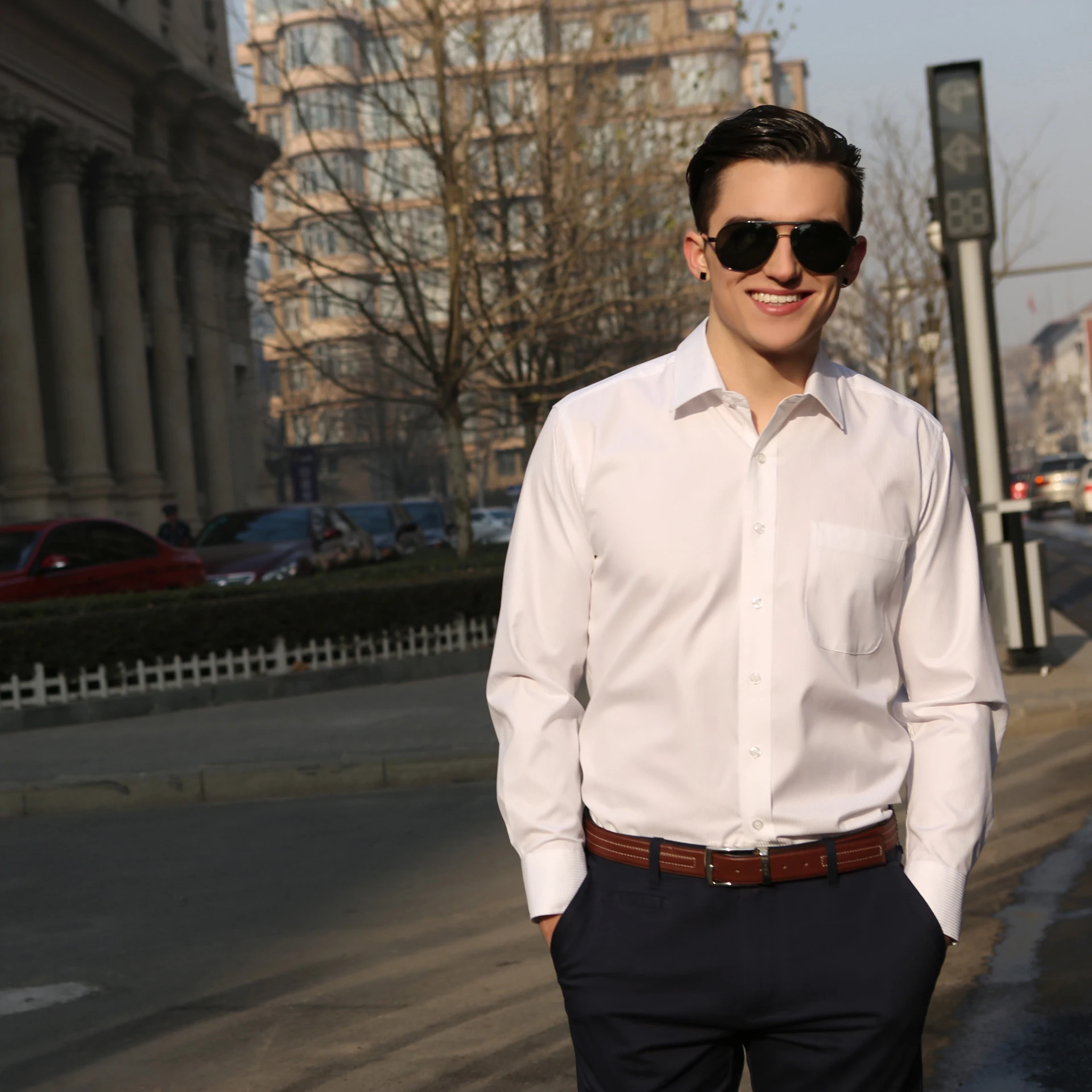 
Factory custom high quality long stable cotton man shirt casual long sleeve shirts 