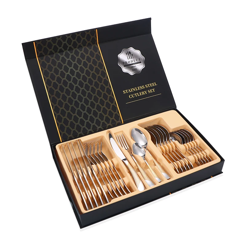 

Cross-border hot star Diamond stainless steel west tableware new creative steak knife fork and spoon 24-piece gift box set