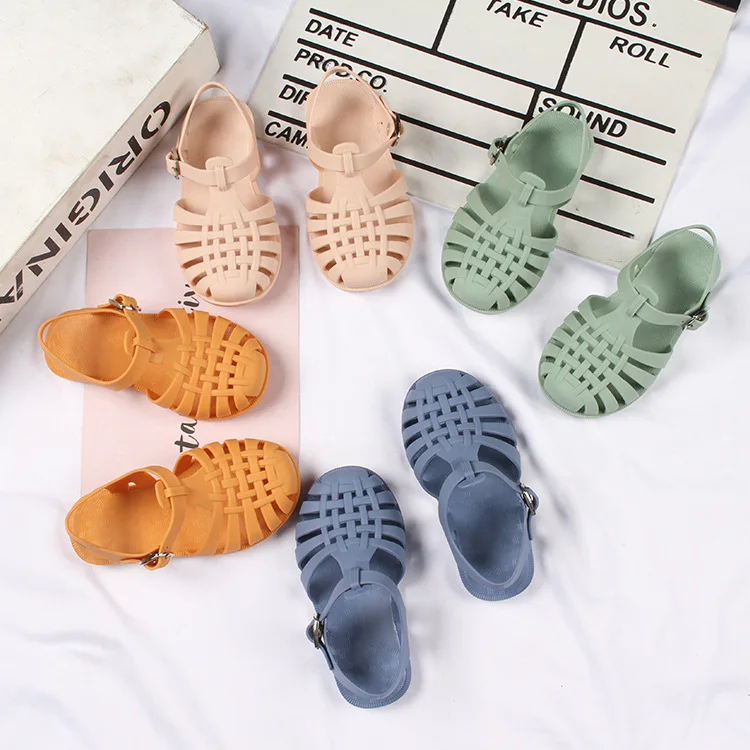 

Hot selling cheap price retro colorful jelly sandals hollow out girls shoes kids beach buckle strap sandals, As shown