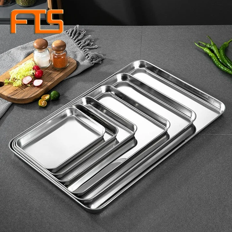 

FTS serving trays silver kitchen custom rolling making square metal wholesale set stainless steel food tray