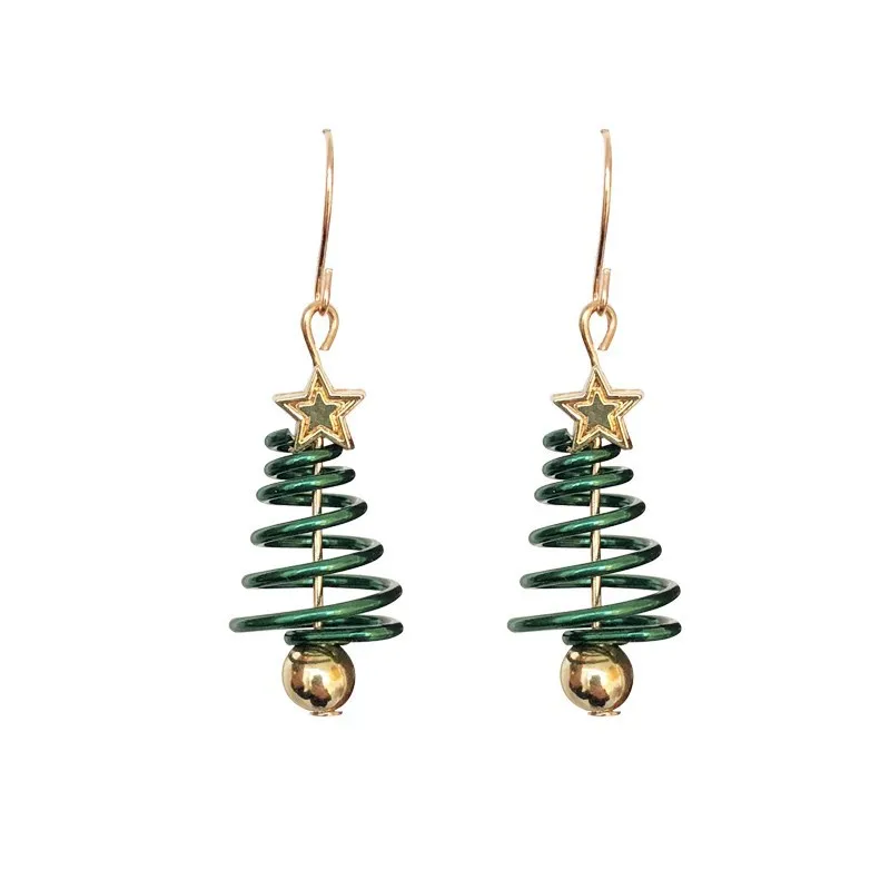 

Gold-plated earrings Women's spiral spring Christmas tree earrings Fashion five-pointed star small pine ear clip