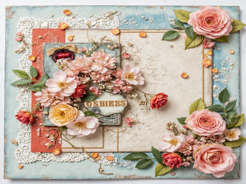 Scrapbook page demonstrating layered craft paper techniques