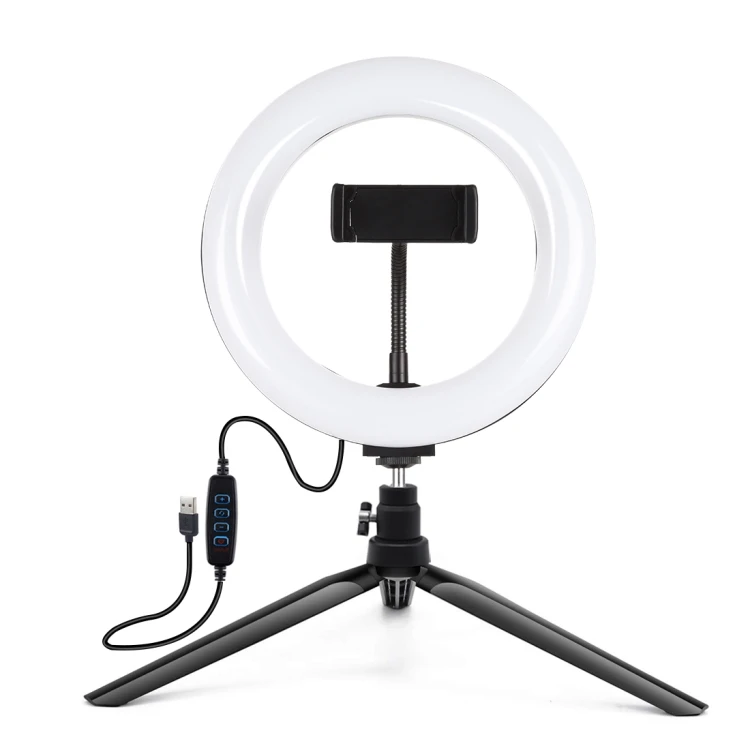 

PULUZ 7.9 " LED Ring Light with Tripod Stand and Phone Holder 3 Modes Dimmable Desk Makeup Ring Light For Live Stream