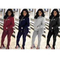 

Two-piece set letter print deep color jumper romper pocket hoodies wire sport wear long warm pants FM-K8074