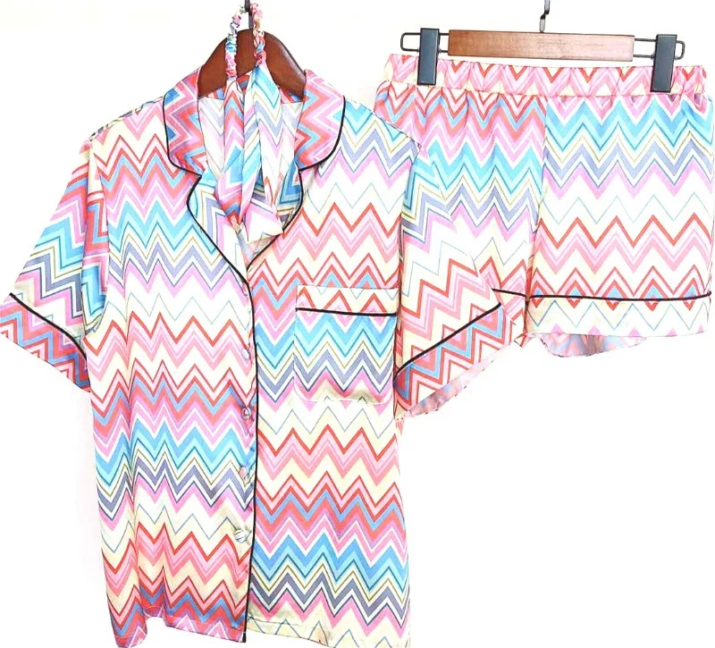 

designer 2-3 piece set Custom printing Plus Size Women satin high quality pajamas