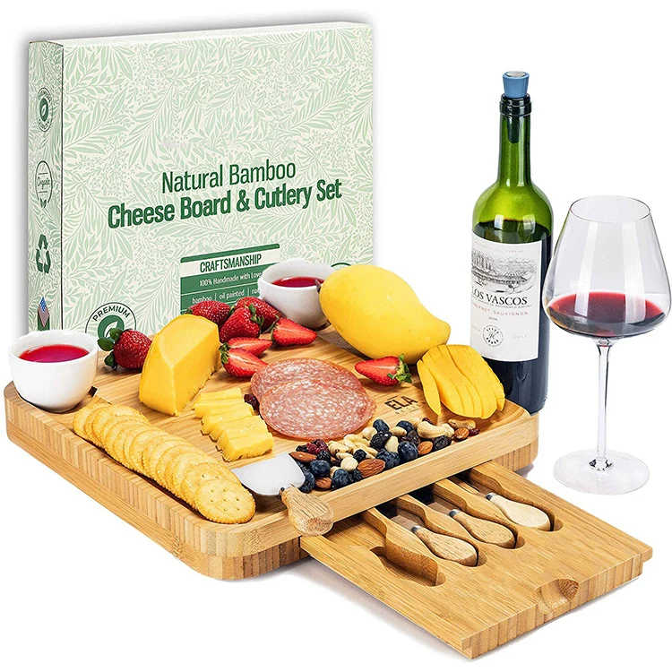 

Wholesale Cheap Price Large 4 Piece Knife Eco Friendly Outdoor Picnic Kitchen Cheese Board Bamboo for Best Gift