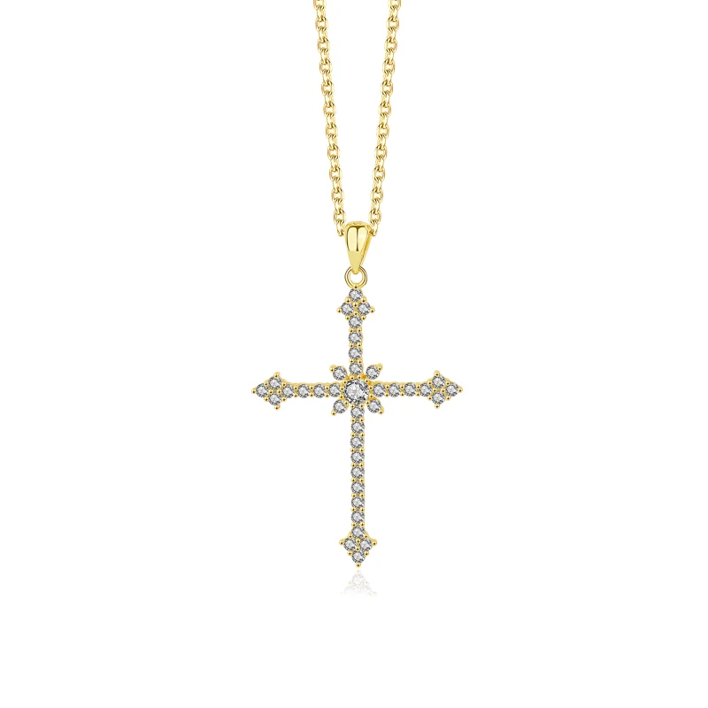 

Wholesale Jewelry 18K Gold Plated Necklace Cubic Zirconia Cross Shape Pendant Necklace