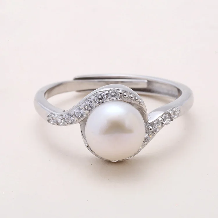 

Open Rings Freshwater Pearl S925 Sterling Silver Fashion Engagement Bands or Rings 3 Days Unique Designs Bezel Setting Rhodium