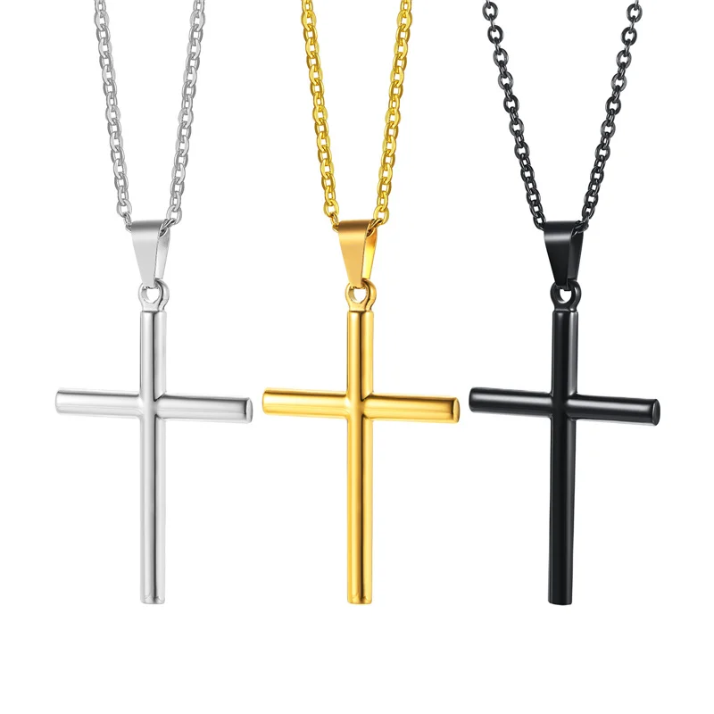 

china factory stainless steel jewelry Round Bar Made Cross Pendant oem golden supplier cross necklace jewelry