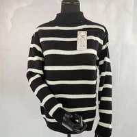 

On sale women sweater striped pullover turtleneck white and black sweater design for girls