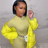 

M9173 check printed bodycon jumpsuit one piece jumpsuit women fashion clothes 2020